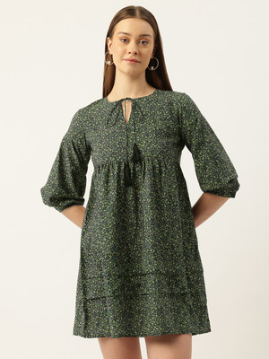 Rue Collection Women A-line Green Above Knee/Mid Thigh Length Dress