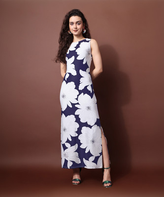 PURVAJA Women Bodycon Blue Maxi/Full Length Dress