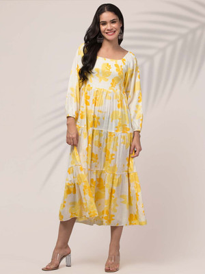Moda Rapido Women Fit and Flare Yellow Midi/Calf Length Dress
