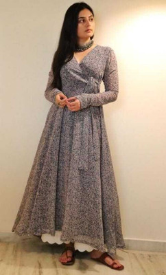 Fashion2wear Women Gown Grey Maxi/Full Length Dress