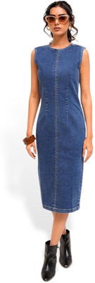 DAYER Women Maxi Blue Below Knee Dress