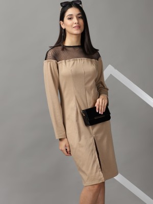 Showoff Women Bodycon Beige Dress