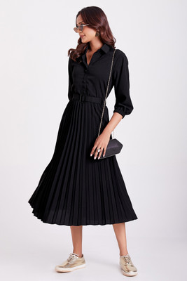 Jash Creation Women Fit and Flare Black Midi/Calf Length Dress