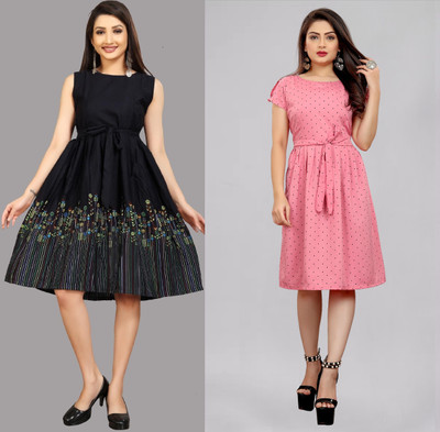 maruti fab Women Fit and Flare Blue Below Knee Dress