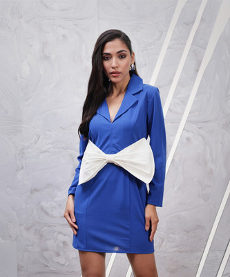 ATHENA Women Sheath Blue Above Knee/Mid Thigh Length Dress