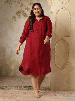 Amydus Women Shirt Maroon Midi/Calf Length Dress