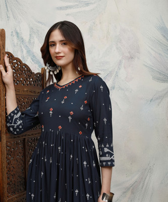 Vishudh Women A-line Blue Maxi/Full Length Dress