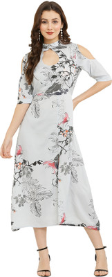 SALONI STYLE Women A-line White Midi/Calf Length Dress