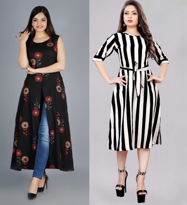 tanvi creation Women A-line Blue Midi/Calf Length Dress