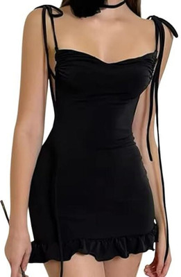 LONDON SNITCH Women Cinched Waist Black Above Knee/Mid Thigh Length Dress