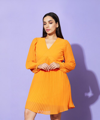 Globus Women Fit and Flare Yellow Above Knee/Mid Thigh Length Dress