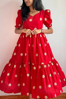 Glam Kanya Women Fit and Flare Red Midi/Calf Length Dress