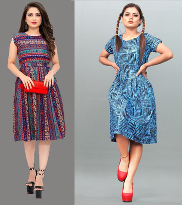 tanvi creation Women A-line Light Blue Knee Length Dress