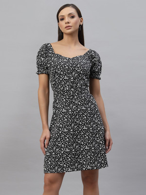 AAYU Women A-line Black Above Knee/Mid Thigh Length Dress