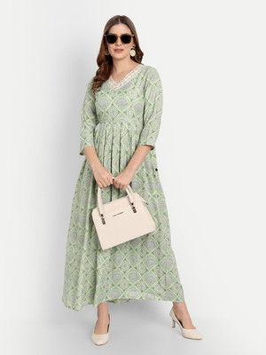 githaan Women Fit and Flare Light Green Maxi/Full Length Dress