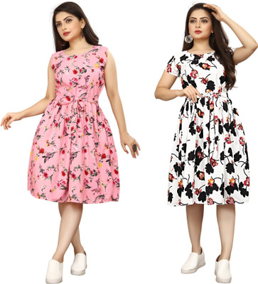 FashhionWorld Women Fit and Flare Multicolor Knee Length Dress