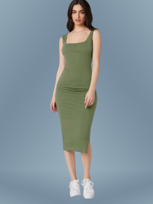HouseOfCommon Women Bodycon Light Green Midi/Calf Length Dress