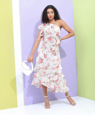 Tokyo Talkies Women Ruffled Multicolor Midi/Calf Length Dress