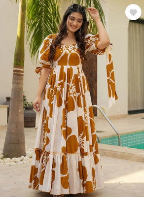 keshavi designer Women Maxi White, Beige Full Length Dress