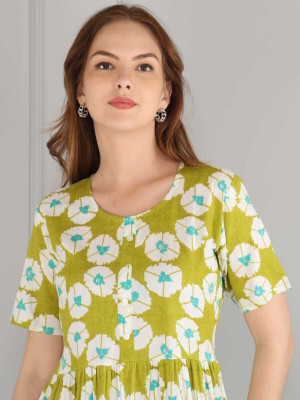 Kwast Women Fit and Flare Green Midi/Calf Length Dress