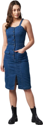 Tripursundari Fashion Women Bodycon Blue Midi/Calf Length Dress