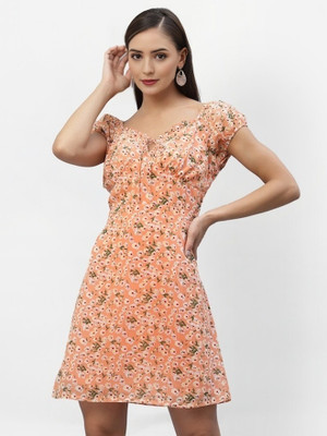 Shimao Women A-line Orange Above Knee/Mid Thigh Length Dress