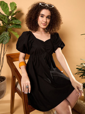 ZUMMER Women Fit and Flare Black Above Knee/Mid Thigh Length Dress