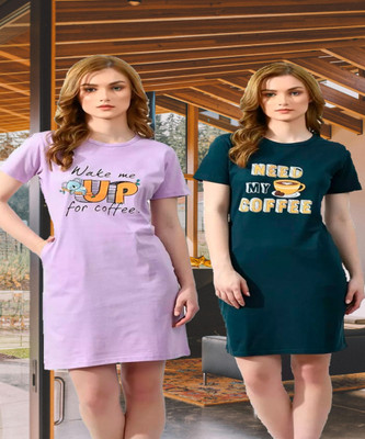 HELL BOUND Women T Shirt Multicolor Above Knee/Mid Thigh Length Dress