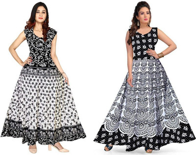 RADHA RANI COLLECTION Women A-line Multicolor Maxi/Full Length Dress