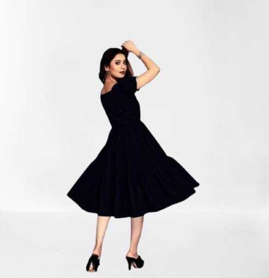 Neminath Women Fit and Flare Black Knee Length Dress