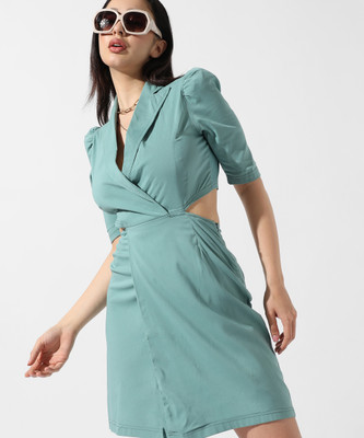 CAMPUS SUTRA Women A-line Blue Above Knee/Mid Thigh Length Dress