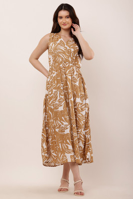 CLOTHINK India Women A-line Yellow Ankle Length Dress