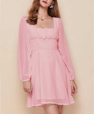R V Fashion Women A-line Pink Above Knee/Mid Thigh Length Dress