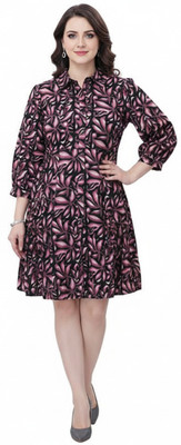 Vanarasa Women A-line Black Knee Length Dress