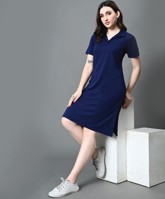 SYDNEY HILLS Women T Shirt Dark Blue Knee Length Dress