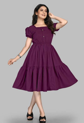 Fly Finishing Women Fit and Flare Maroon Below Knee Dress