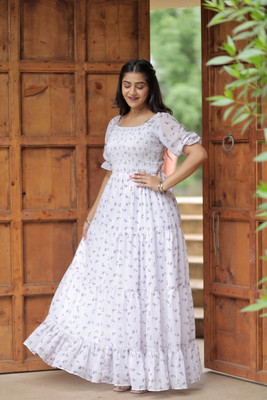 IRONIC CREATION Women Fit and Flare White Maxi/Full Length Dress