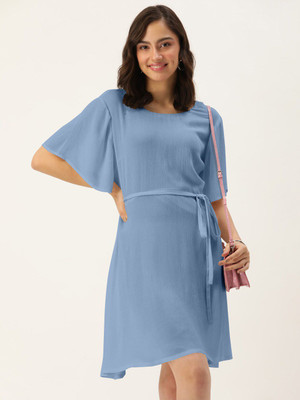 Dressberry Women A-line Light Blue Above Knee/Mid Thigh Length Dress