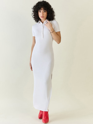 AAYU Women Bodycon White Maxi/Full Length Dress