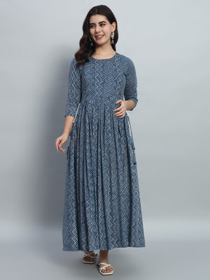 METRONAUT Women Ethnic Dress Blue Midi/Calf Length Dress