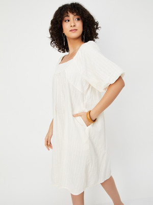 MAX Women A-line Beige Midi/Calf Length Dress