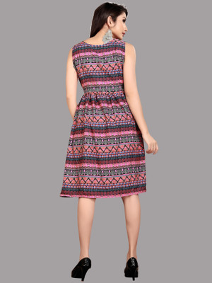 Hiral Creation Women Fit and Flare Multicolor Knee Length Dress