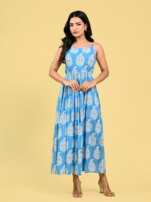 METRONAUT Women Empire Waist Dark Blue Maxi/Full Length Dress