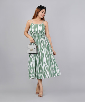 Bhawanaprint Women Fit and Flare Green Midi/Calf Length Dress