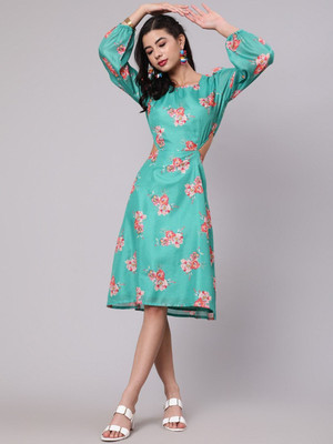 ANOUK Women Fit and Flare Green Knee Length Dress
