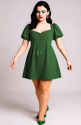tthe dreams Women Fit and Flare Green Above Knee/Mid Thigh Length Dress