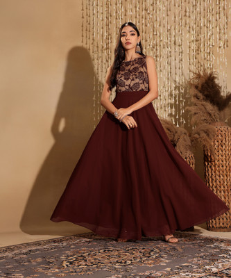 Miss Chase Women Fit and Flare Multicolor Maxi/Full Length Dress