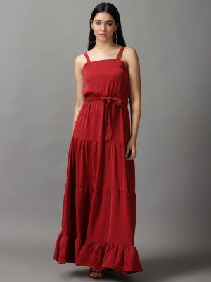 Showoff Women Fit and Flare Maroon Dress