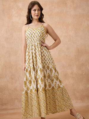 Globus Women Fit and Flare Yellow Ankle Length Dress