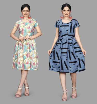 HOUSE OFF COMMON Women A-line Multicolor Below Knee Dress